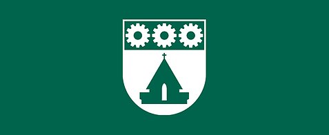 Bild på kommunens logga med mörkgrön bakgrund.
