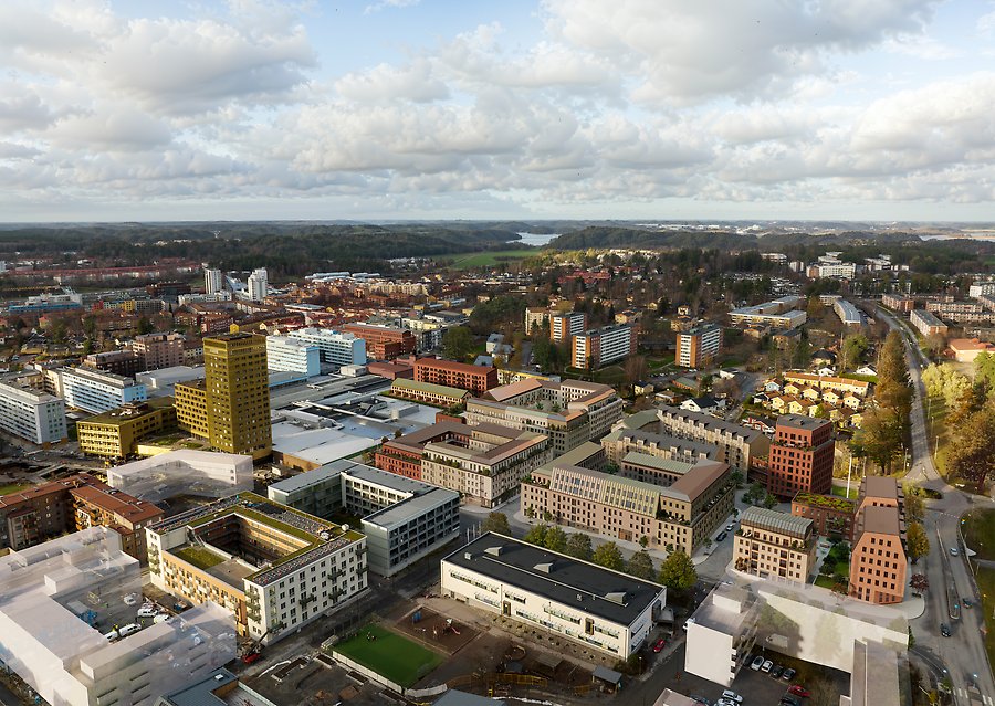 Visionsbild som visar framtida bostadskvarter i centrala Väsby.