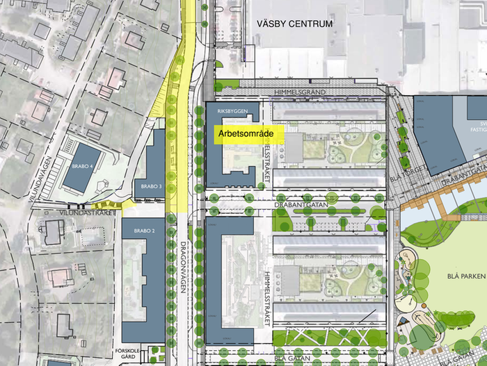 Kartbild som visar var arbetet pågår